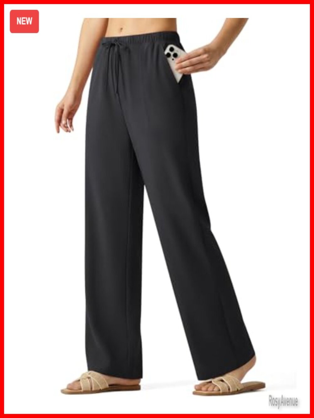 Wide Leg Drawstring Pants Lightweight Flowy Woven Travel Active